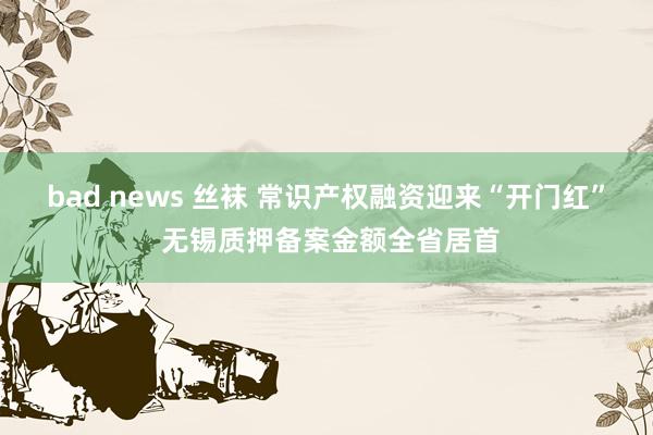 bad news 丝袜 常识产权融资迎来“开门红” 无锡质押备案金额全省居首